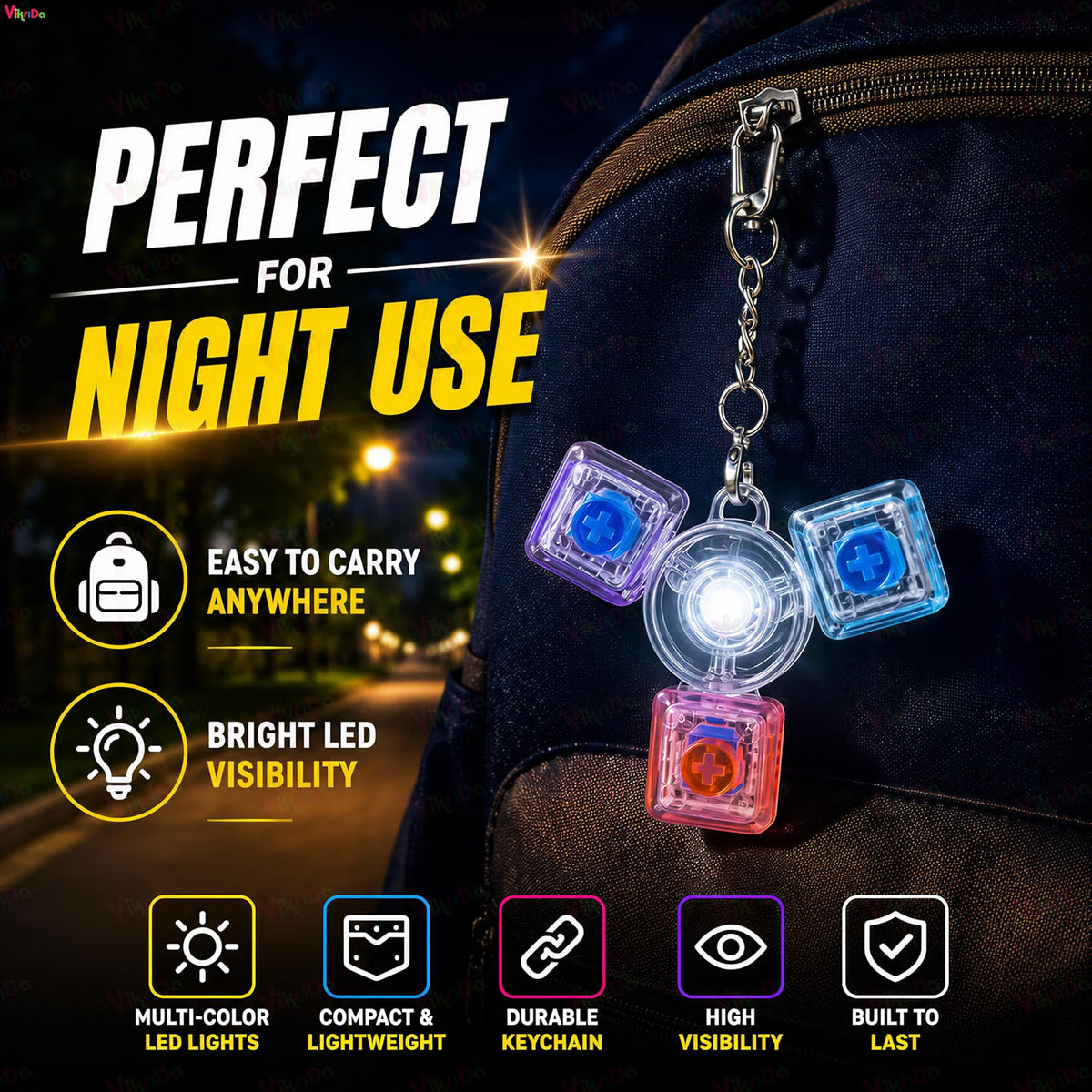 VikriDa 3-Key LED Keyboard Fidget Keychain