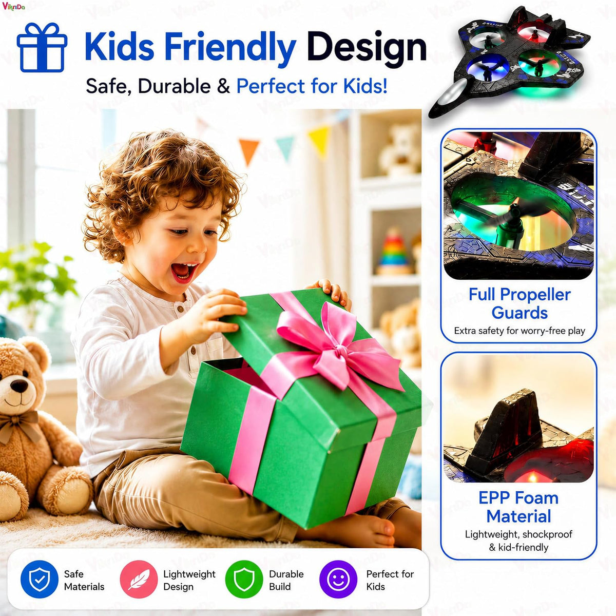 VikriDa RC Aeroplane Drone – Remote Control Drone Toy for Kids