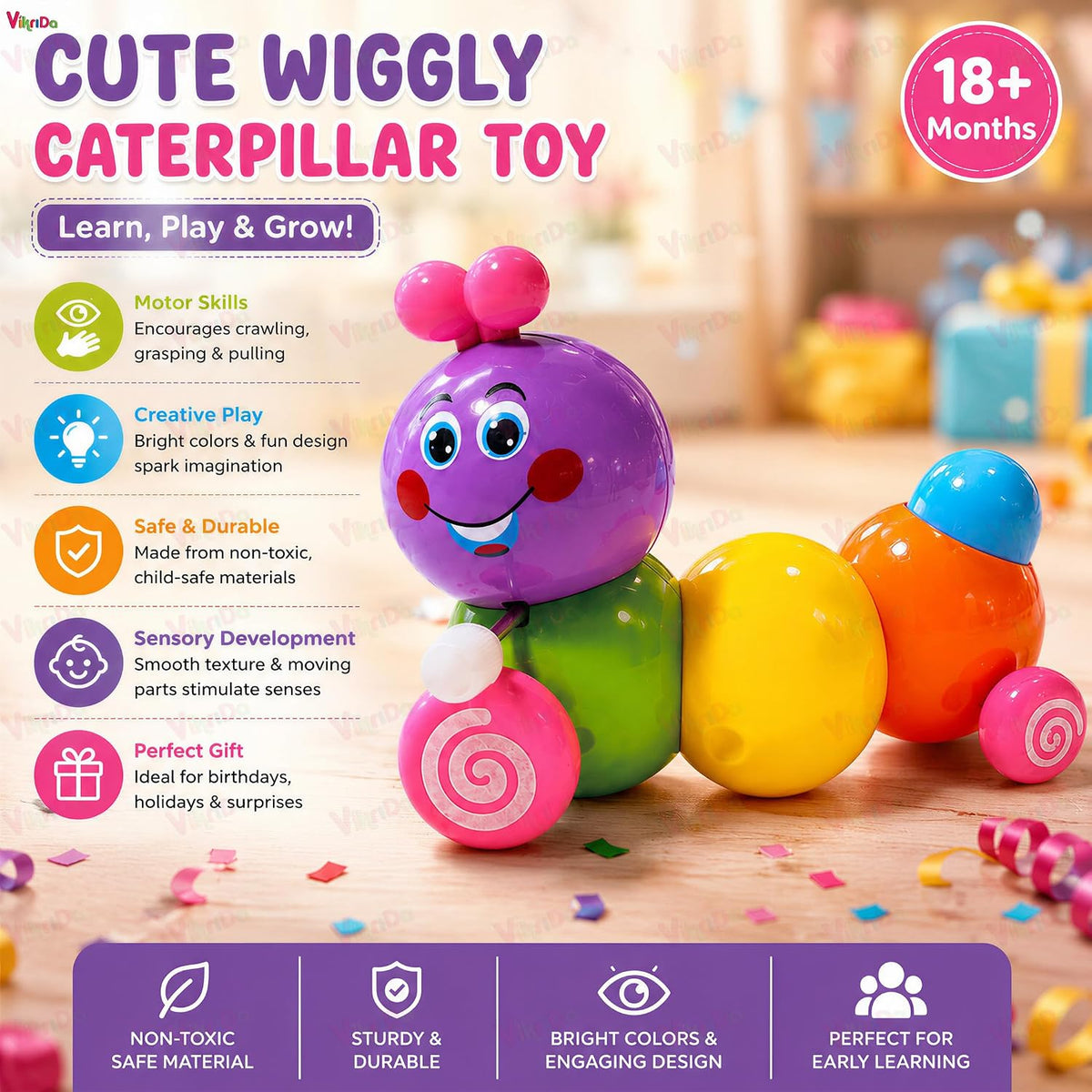 VikriDa Wind-Up Caterpillar Toy Pack of 2