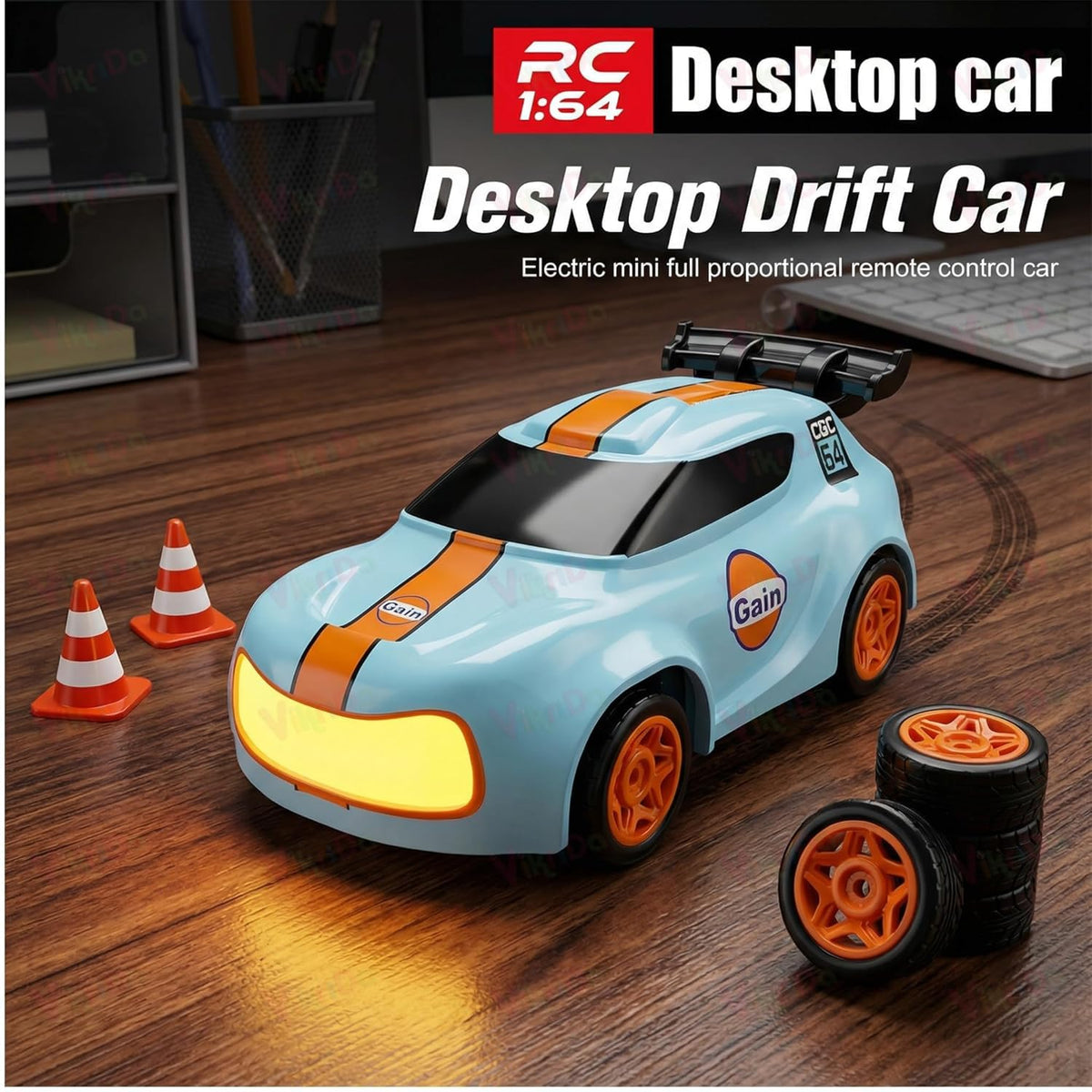VikriDa Blue Orange 1:64 Mini RC Drift Car for Kids