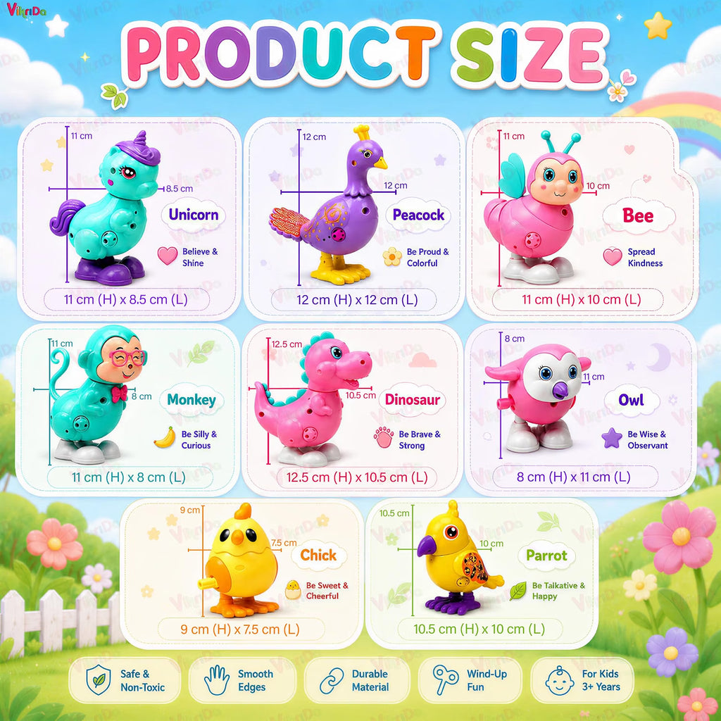 VikriDa 3 Pcs Wind-Up Animal Toys