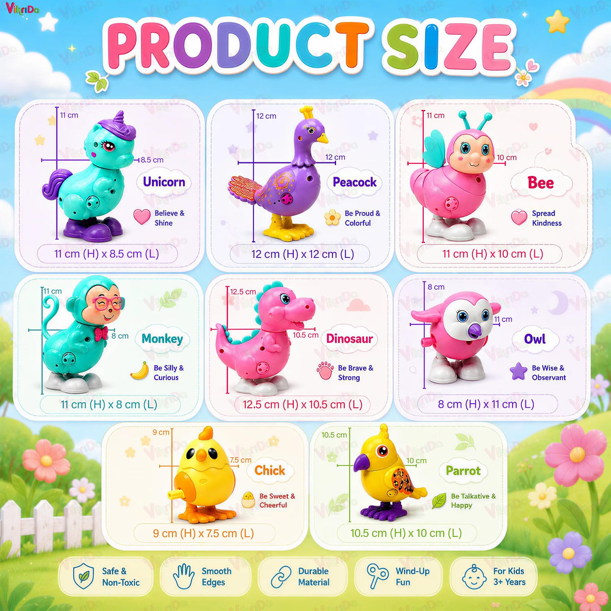 VikriDa 3 Pcs Wind-Up Animal Toys