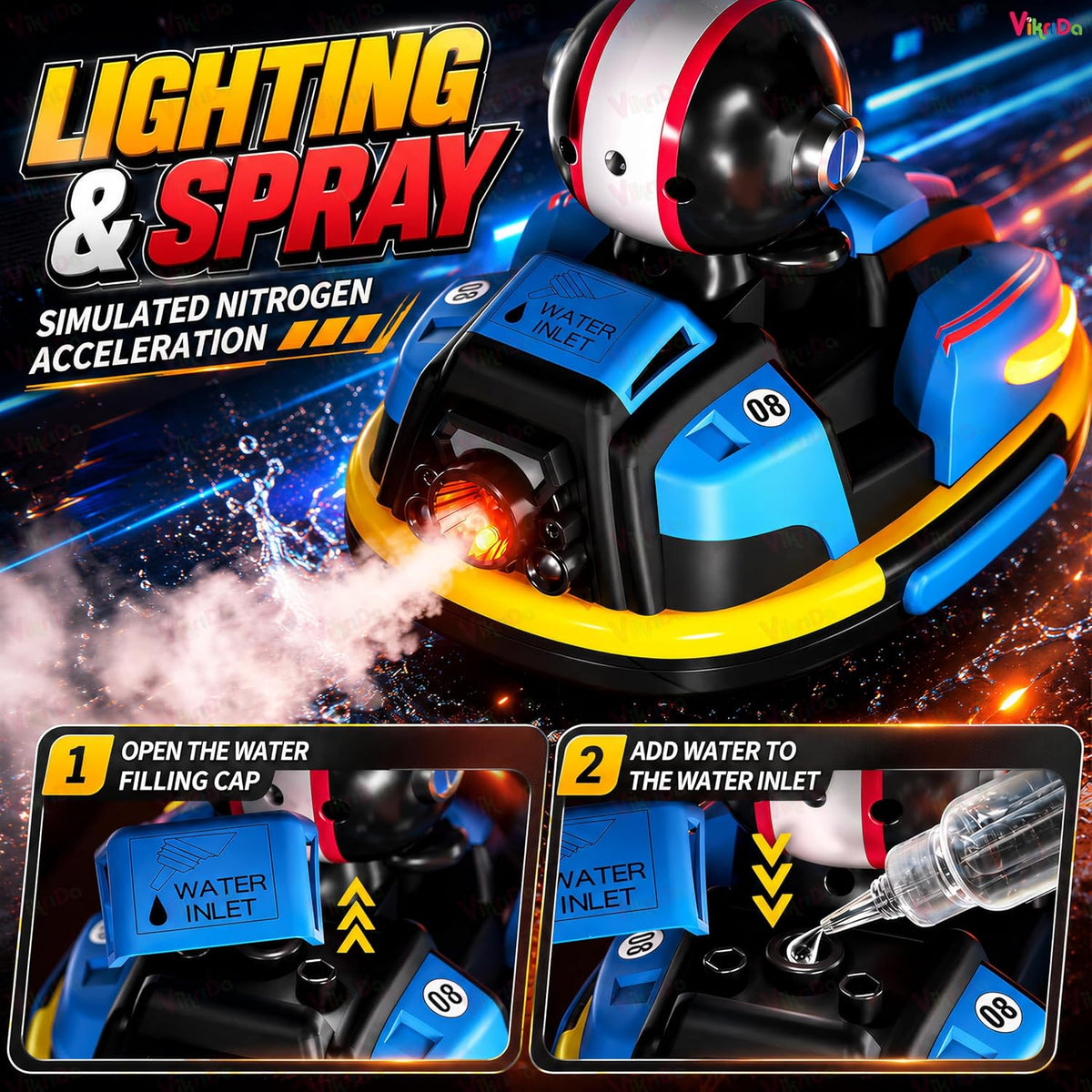 VikriDa Smoke Effect Bumper Car – Bump and Go Toy Car for Kids