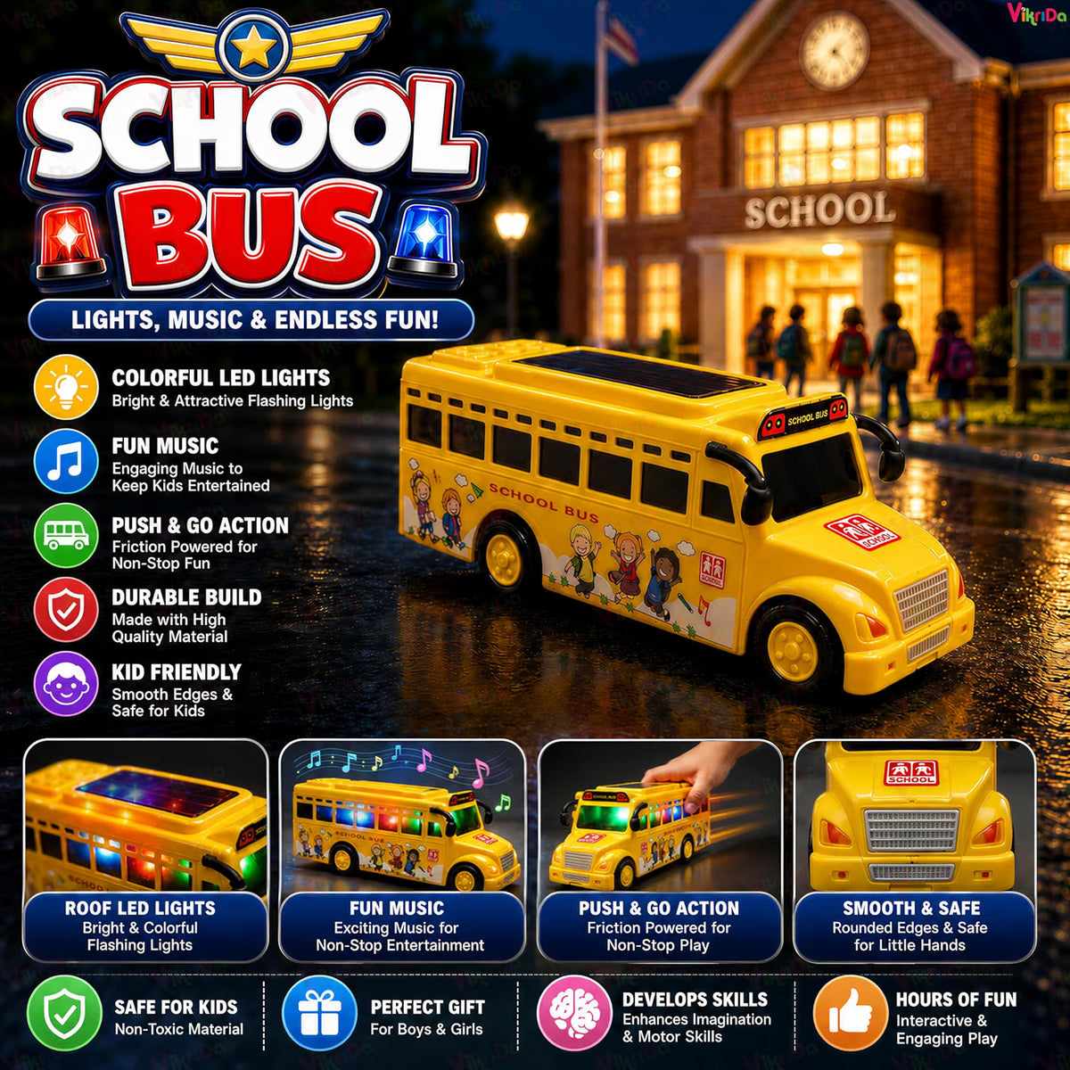 VikriDa Friction Powered School Bus Toy