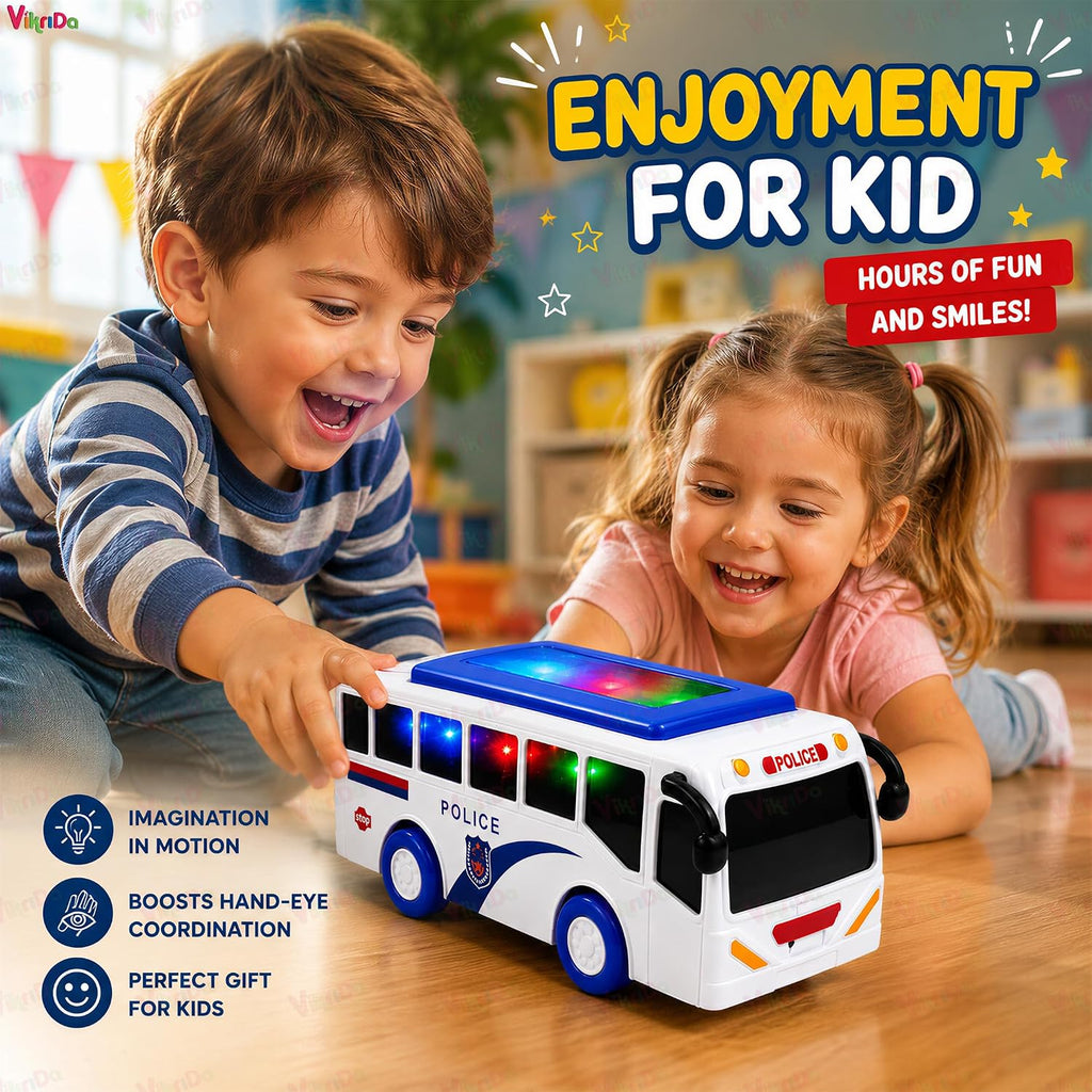VikriDa Friction Powered Police Bus Toy