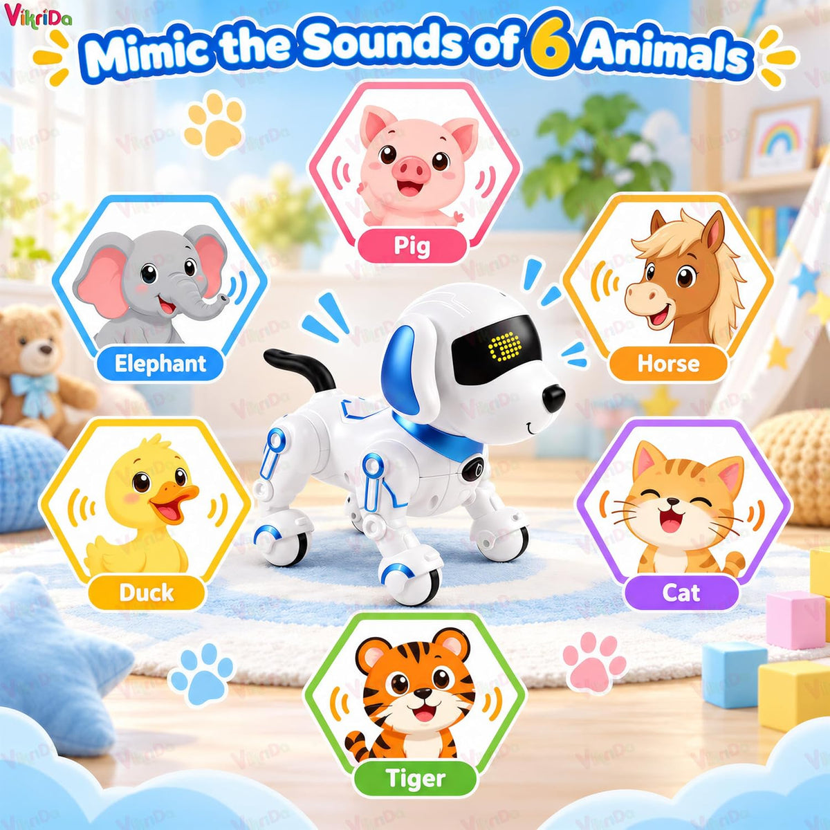 VikriDa Blue Smart Robot Pet Dog with AI for Kids