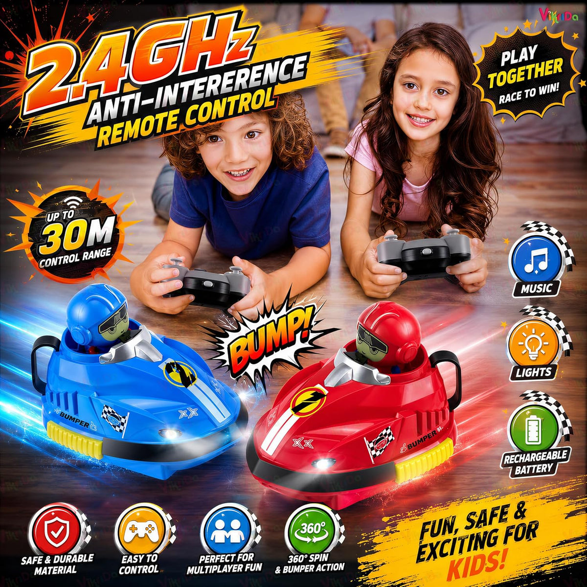 VikriDa RC Bumper Car – Bump and Go Toy Car for Kids
