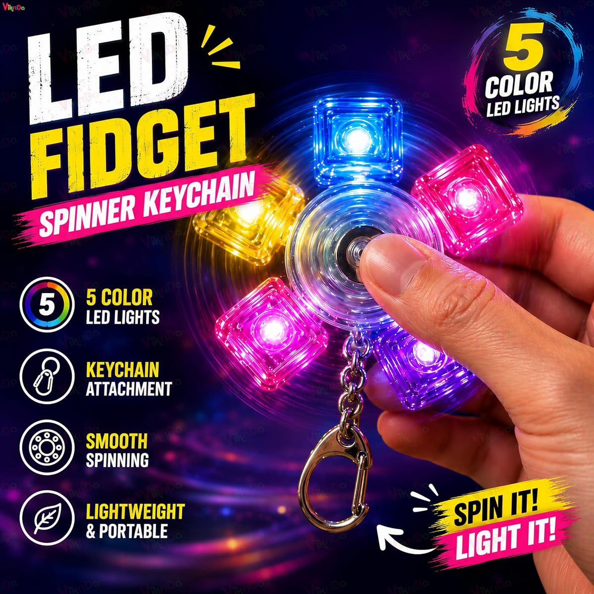 VikriDa 5-Key LED Keyboard Fidget Keychain