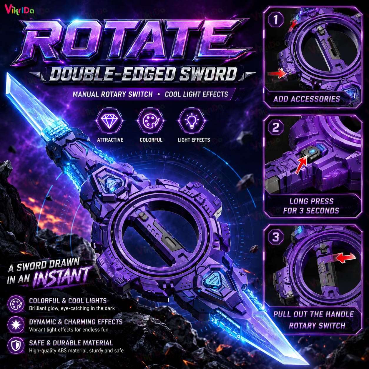 VikriDa Retractable Double Blade LED Sword