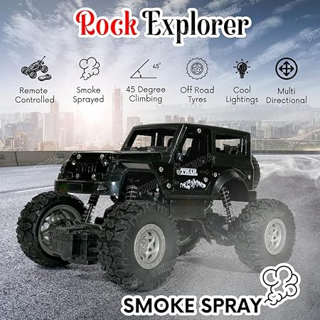 VikriDA Remote Control Car for Kids with Mist Smoke Effect 2 Wd Monster Truck Rock Crawler Climbing Rc Toy Car