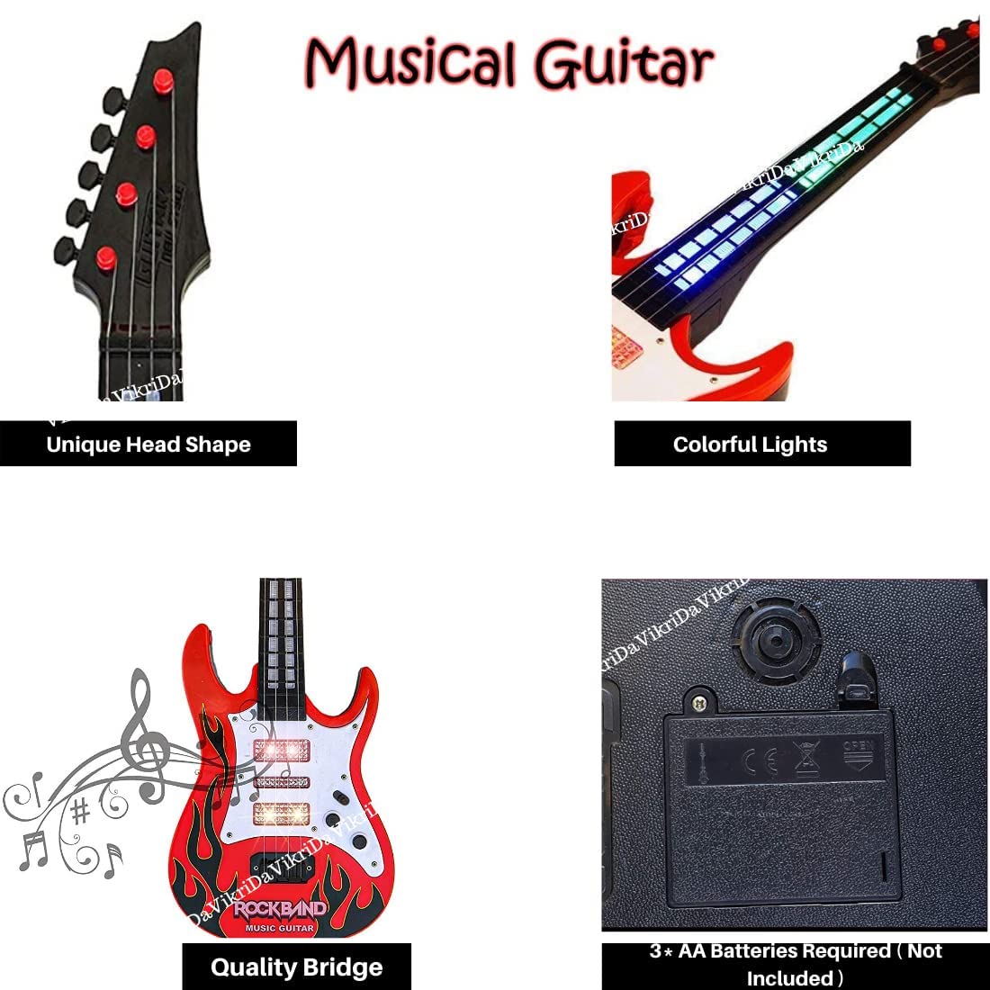 Vikrida 49 Key Piano Keyboard with Recording and Mic with Musical Guitar for Kids (49 keys and 16 tones, 8 rhythms, 6 Demos, 5 Percussions) Black