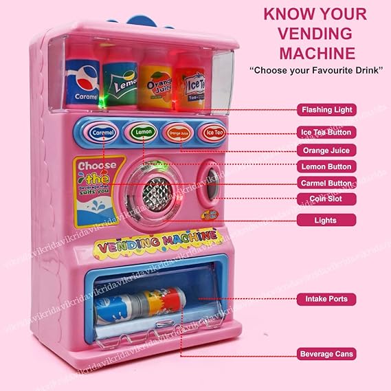 VikriDA Plastic Fully Functional Talking Vending Machine Toy For Kids, Pink