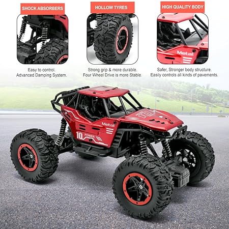 VikriDA Remote Control Car for Kids, Monster Truck Rock Crawler Climbing RC Toy Vehicle Car for Boys and Girls- Red