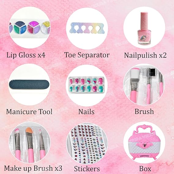 VikriDA Washable Kids Make Up, Play Makeup Toys with Portable Carrying Case, Safe & Non-Toxic Girl Makeup Set for Age 3-12 Year Old Christmas & Birthday Gift