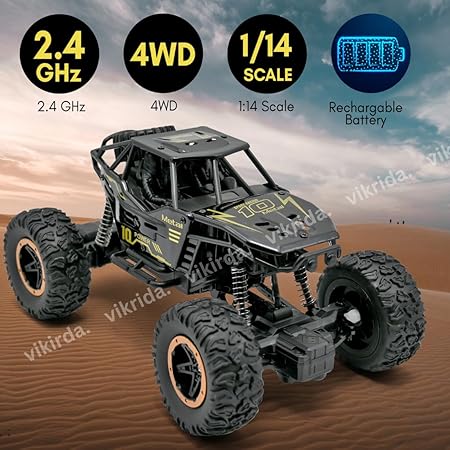 VikriDA Remote Control Car for Kids, Monster Truck Rock Crawler Climbing RC Toy Vehicle Car for Boys and Girls-Black