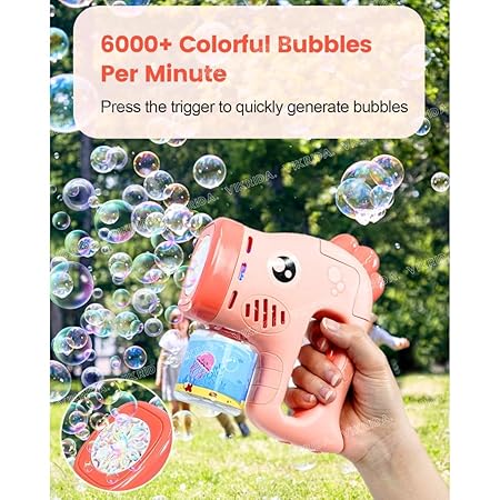VikriDa Seahorse Bubble Gun with 1 Bottles Bubble Refill Solution for Toddlers | Bubble Blaster Party Favors, Summer Toy, Outdoors, Christmas, Birthday Gift - Pink