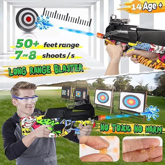 VikriDA Gel Ball Blaster Gun & Foam Blaster for Outdoor Activities Shooting Time with Gel Ball for Adult Original Airsoft Gun Automatic - P90 Round Gel Blaster Gun