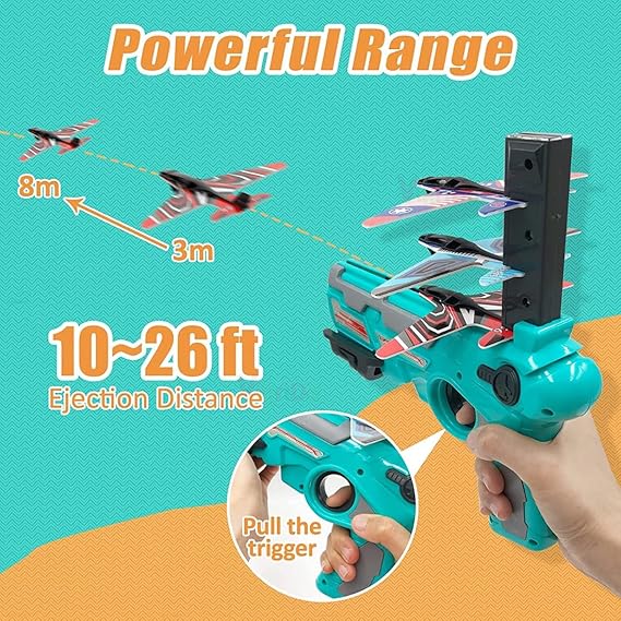 VikriDA Airplane Launcher Toy Catapult aircrafts Gun with 4 Foam aircrafts, Shooting Games Outdoor Sport Activity Birthday Gifts Party Gifts for Kids Orange