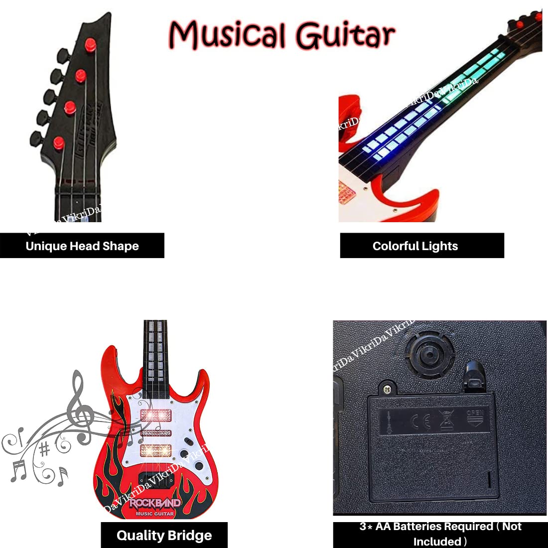 Vikrida 37 Key Piano Keyboard with Recording and Mic with Musical Guitar for Kids (37 keys and 8 tones, 8 rhythms 4 percussion) Black