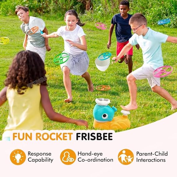 VikriDA Disc Launcher, Flying Disc Launcher Toy, Step-On Flying Saucer Launch Toy Set Backyard Games and Activities for Children & Family (Whale)