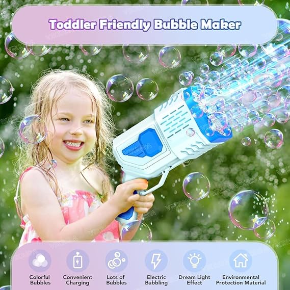 Vikrida Bubble Gun Bubble Gun for Kids, Bubble Blaster 5000+ Bubbles Per Min Automatic Bubble Machine with LED Lights Bubble Blower with Rechargeable Battery for Parties Outdoor - Blue