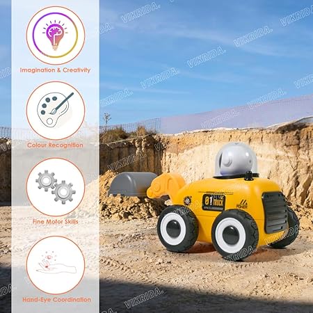 VikriDA Remote Control Excavator, Rc Construction Tractor With Lights | Birthday Gifts For Kids -Excavator Truck,Yellow