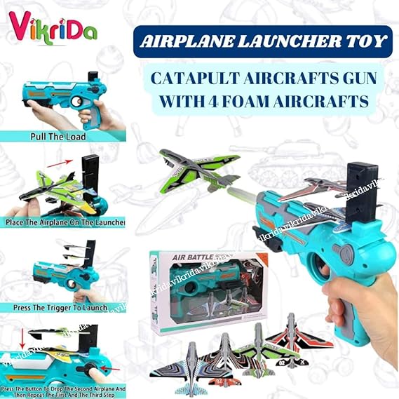 Vikrida Airplane Launcher Toy Catapult aircrafts Gun with 4 Foam aircrafts, Shooting Games Outdoor Sport Activity Birthday Gifts Party Gifts for Kids Orange