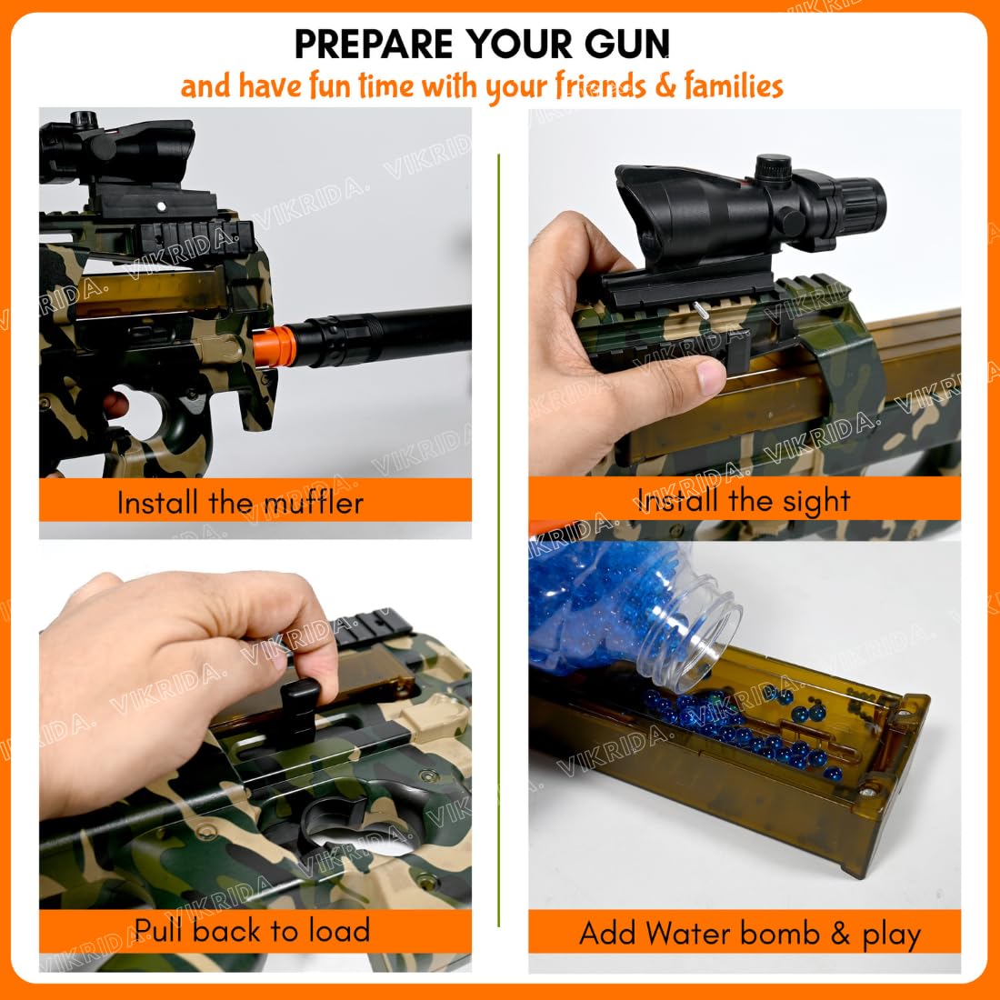 VikriDA Dual Mode (Automatic and Manual) Gel Ball Blaster Gun & Foam Blaster