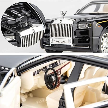 VikriDA 1/24 Rolls-Royce Phantom Model Car,Zinc Alloy Pull Back Toy Diecast Toy Cars with Sound and Light for Kids Boy Girl Gift (Black)