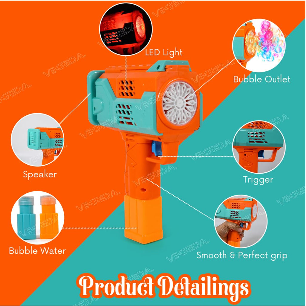 VikriDA Rechargeable Bubble Machine for Kids - Automatic Bubble Gun, Leak-Proof Design with 2 Bubble Solution, Toddler Outdoor Toys, Gift for Kids, Boys Age 3 4 5 6 7 8 Years Old