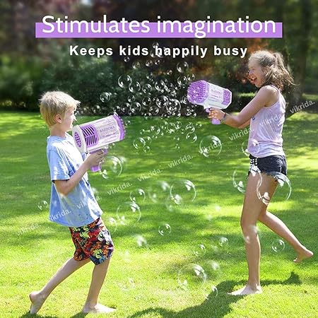 Vikrida 69 Hole Automatic Bazooka Bubble Gun for Kids with Colorful Lights & Colourful Bubble - Yellow