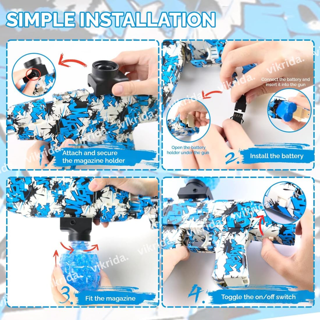 Vikrida Electric Gel Water Ball Blaster Toy for Outdoor Activities Shooting Time with Gel Ball Beads - Eco-Friendly Bullets/Toy