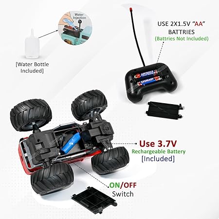 VikriDA Remote Control Toy for Boys RC School Bus Truck with Smoke and LED Lights High Speed Offroad RC Racing Car USB Rechargeable Monster Trucks for Kids - Red Color
