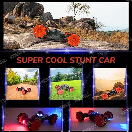VikriDA Rc Stunt Car Double Sided Rotating Off Road 2.4Ghz with with Gesture Sensing Remote Control Cars Toy for Kids- Orange