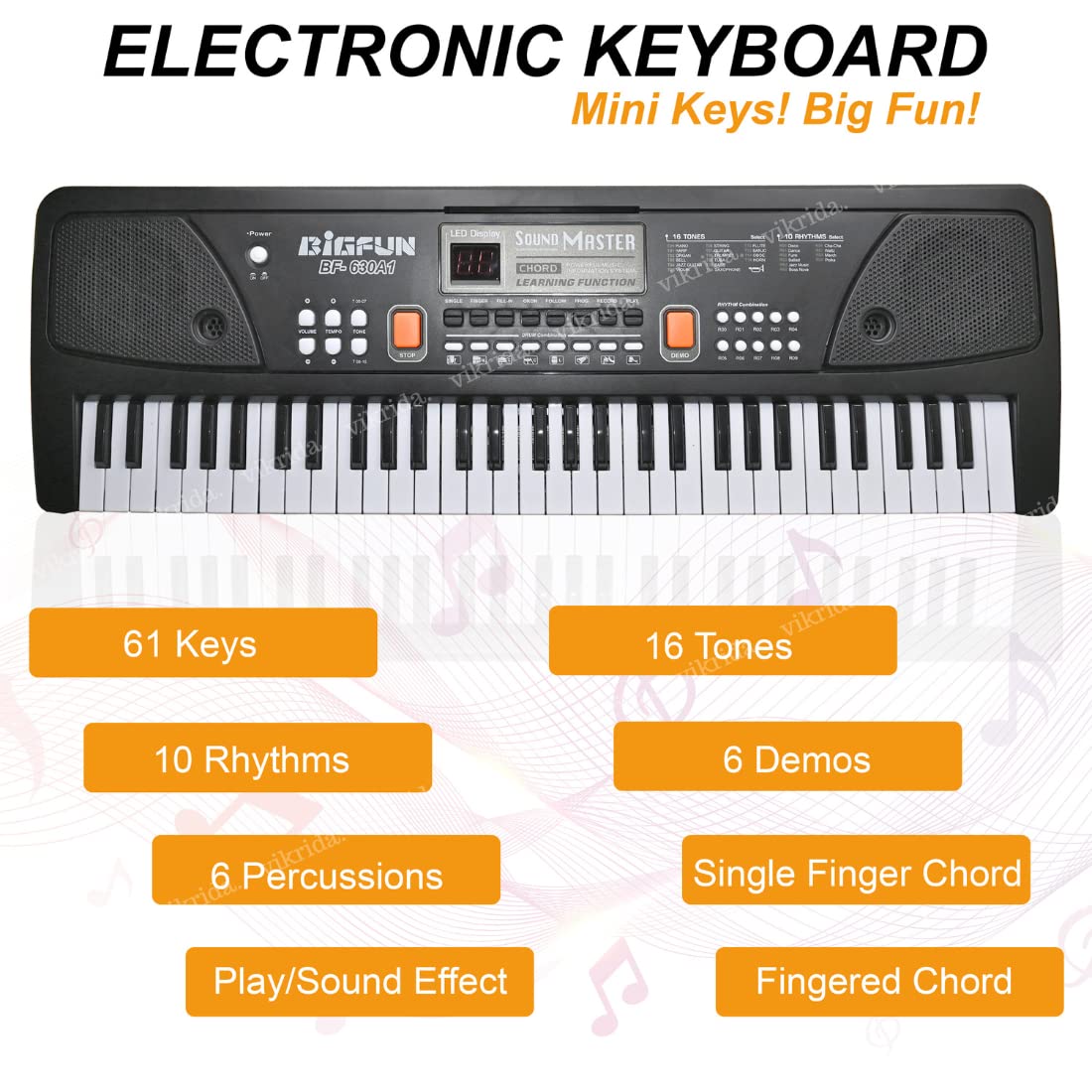 VikriDa Portable Electronic Keyboard Piano - 61 Keys Piano Keyboard for Beginner & Professional, with LCD Display & Microphone Multifunctional Digital Piano for Kids & Adults