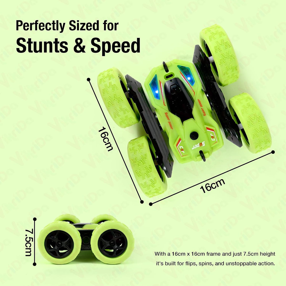 VikriDa Green Smoke 360-Degree Rotating Stunt Car for Kids