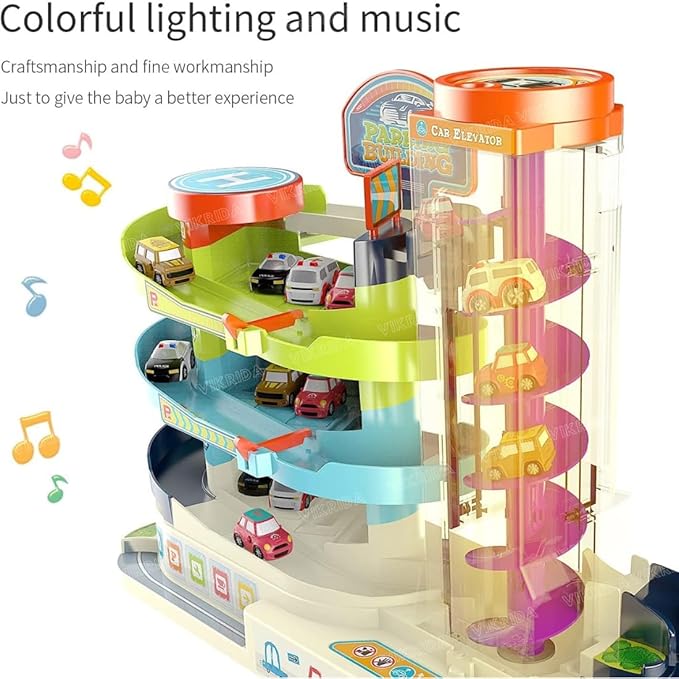 VikriDA Big Size 5 Floor with 6 Cars Car Adventure Toys for 3+ Year Old Boys Girls, City Rescue Preschool Educational Toy Vehicle Puzzle Car Track Playsets for Toddlers - Car Race Tracks