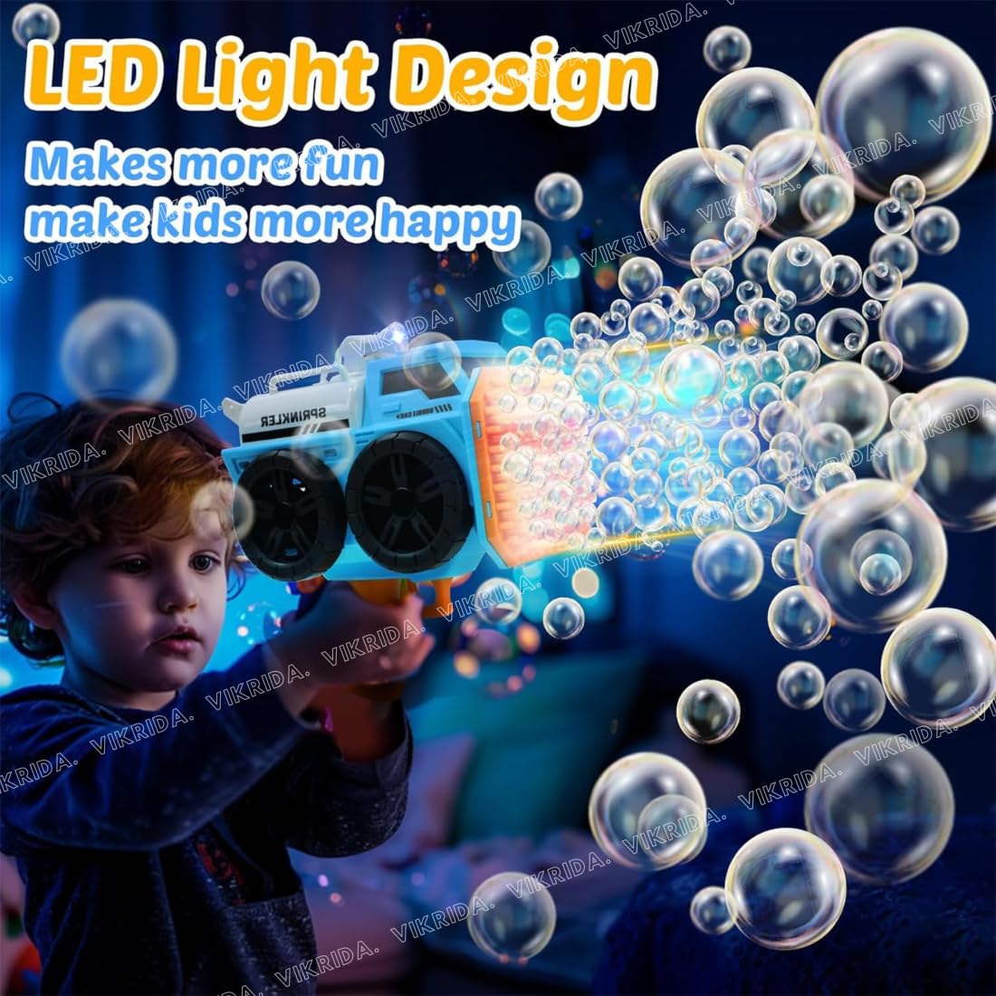 Vikrida 139 Holes Automatic Bubble Gun Blaster with Bubble Refill Solution, Indoor & Outdoor Bubble Maker Blower Summer Toys - Blue