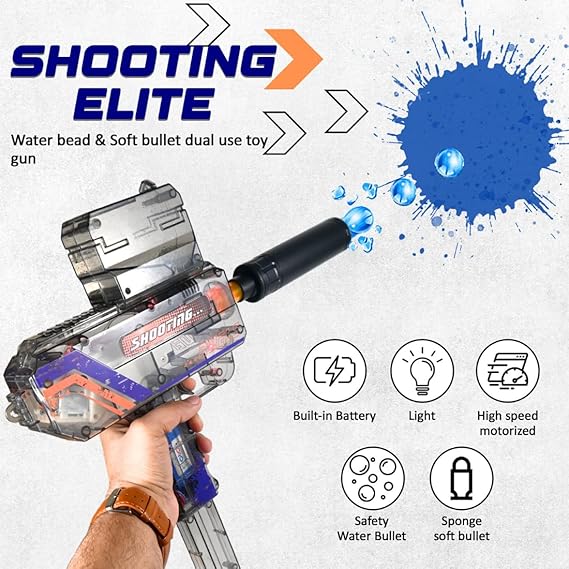 VikriDA 2 in 1 with LED Lights Electric UZI Gel Ball Blaster Gun & Foam Blaster Toy for Outdoor Activities Shooting Time with 5000 Gel Ball for Adult Original Airsoft Gun Automatic