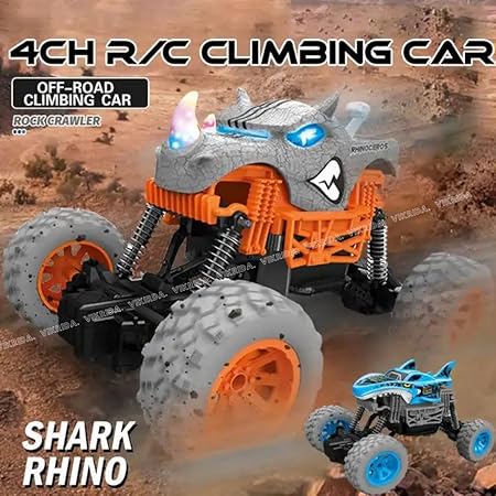 VikriDA 2.4Ghz Remote Control Rhinosaur Trucks Toys For Kids With Light, Indoor & Outdoor | All Terrain Electric Rc Car, Blue