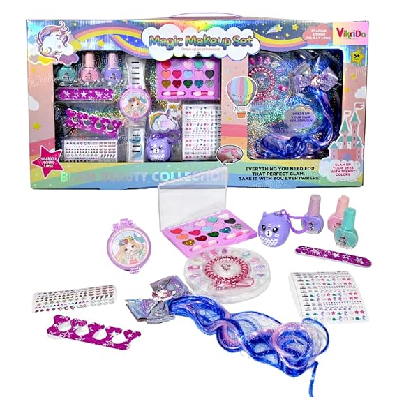 Vikrida Jumbo Size Kids Makeup Kit for Girl, Unicorn Toys for Girl Real Washable Makeup Girls Princess Gift Play Make Up Toys, Safe & Non-Toxic Girl Makeup Set for Age 3-12 Year Old