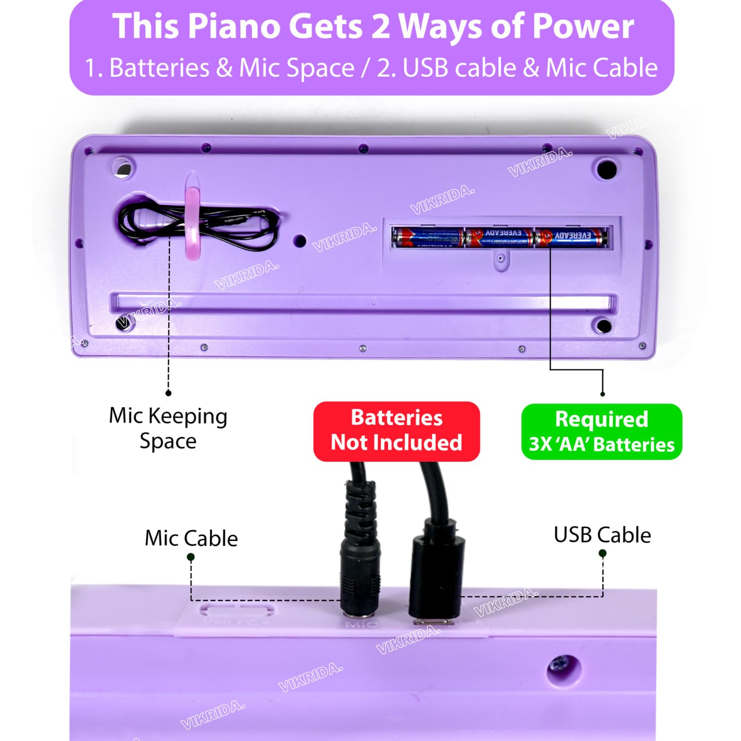 Vikrida Kids Keyboard Piano, 37 Keys Piano Keyboard DC Power Option for Kids Musical Instrument Gift Toys for Over 3 Year Old Children (PURPLE)