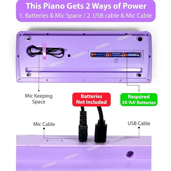 Vikrida Kids Keyboard Piano, 37 Keys Piano Keyboard DC Power Option for Kids Musical Instrument Gift Toys for Over 3 Year Old Children (Purple)