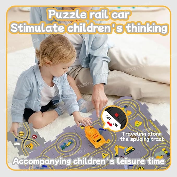VikriDA Rail Car Puzzle Track Toy for Kids,Puzzle Racer Kids Car Track Play Set Puzzle DIY Assembling,Puzzle for Toddlers Educational,Perfect Toy Preschool Gifts (9Pcs)