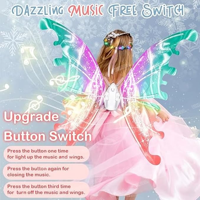 VikriDA Electric Fairy Butterfly Wings with Lights with Musical, Angel Fairy Princess Costumes Glowing Toys, Fancy Dress-up