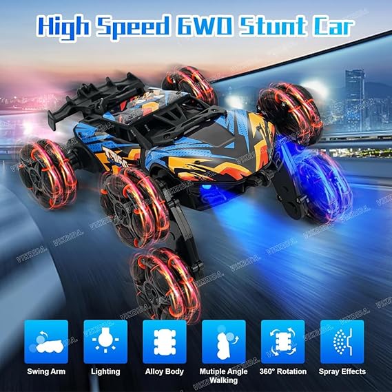 VikriDA Remote Control 6WD Drift Stunt Car for Kids | 360° Rotating Spray Car with 2.4 GHz Controller - MULTICOLOR