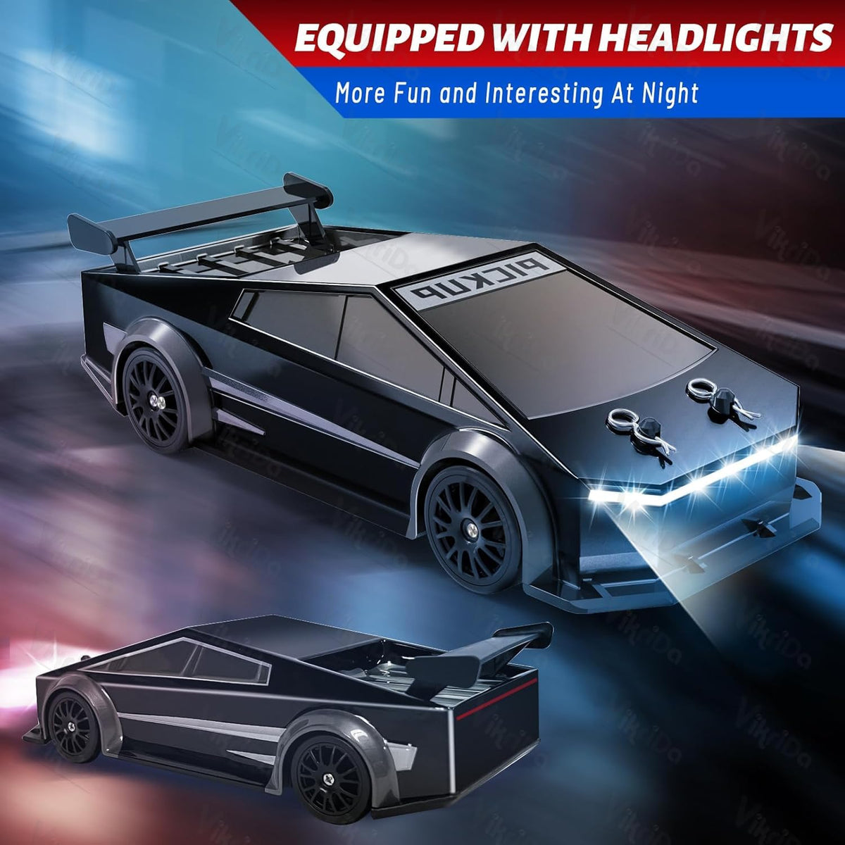 VikriDa RC Black Tesla-Style Pick-Up Drift Car for Kids