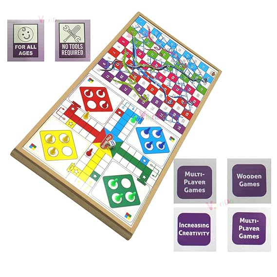 Vikrida 3 in 1 String Hockey Table Board with Ludo and Snakes Ladders Game Toy (62 Cms), Fast Sling Puck Board Game for Kids and Adults for All Age
