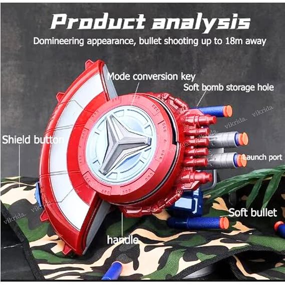 Vikrida Blaster Reveal Shield Toy & Bullet Blaster, Manual Soft Bullet Shooting Shield Toy with 10 Safe Foam Bullets for Kids.