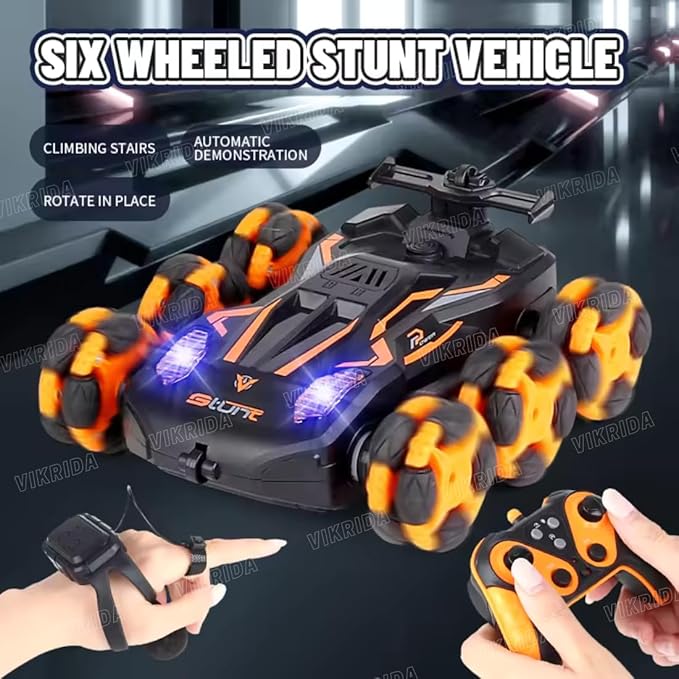 VikriDA Gesture Sensing Stunt Rc Cars, 6Wd Rechargeable Racing Drift Double-Sided Car, Hand Remote Control Crawler Toy for Boys 8 9 10 11 12 Year Old, Christmas Birthday Party Gifts for Kids - Orange